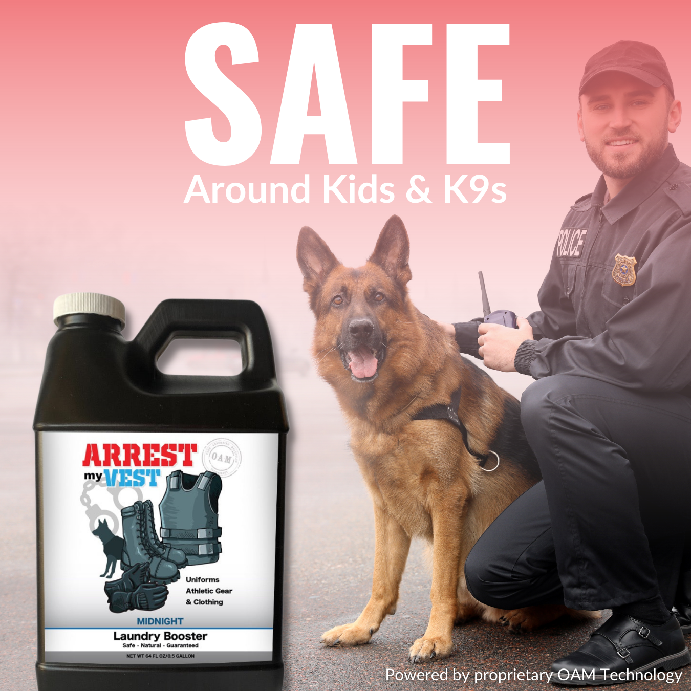 Natural Odor Eliminating Spray for Law Enforcement, Police Officers, & First Responders. Removes sweat and other foul odors from bulletproof vest, tactical gear, duty belts, boots, and more. Safe, non-toxic, enzyme-free formula.