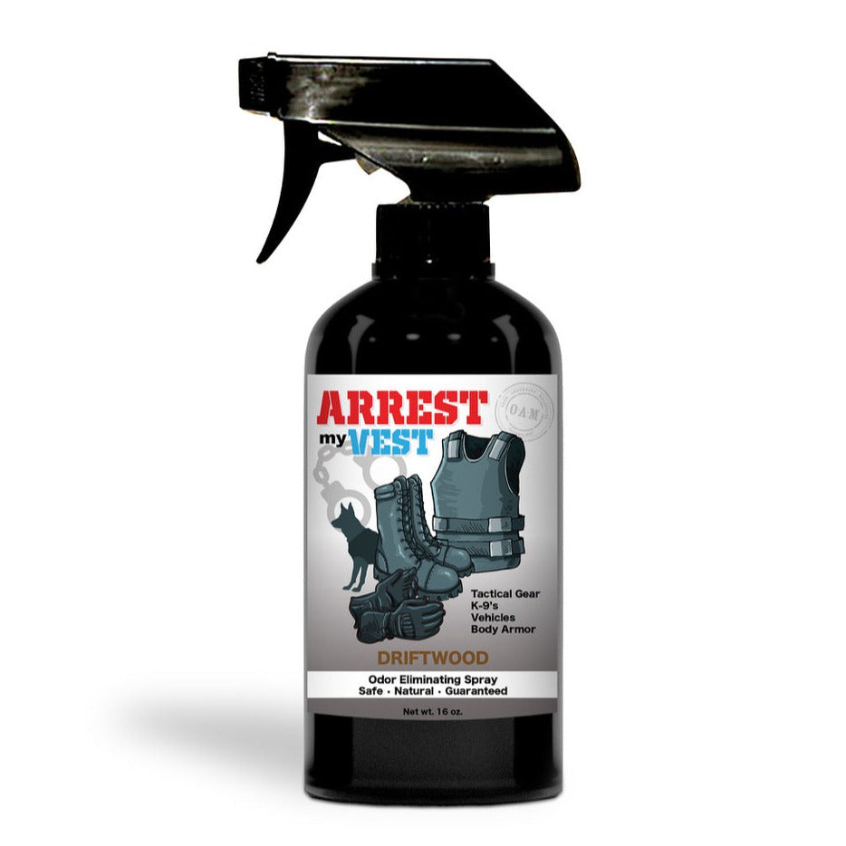 Natural Odor Eliminating Spray for Law Enforcement, Police Officers, & First Responders. Removes sweat and other foul odors from bulletproof vest, tactical gear, duty belts, boots, and more. Safe, non-toxic, enzyme-free formula.