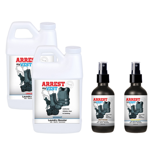 Natural Odor Eliminating Spray for Law Enforcement, Police Officers, & First Responders. Removes sweat and other foul odors from bulletproof vest, tactical gear, duty belts, boots, and more. Safe, non-toxic, enzyme-free formula.