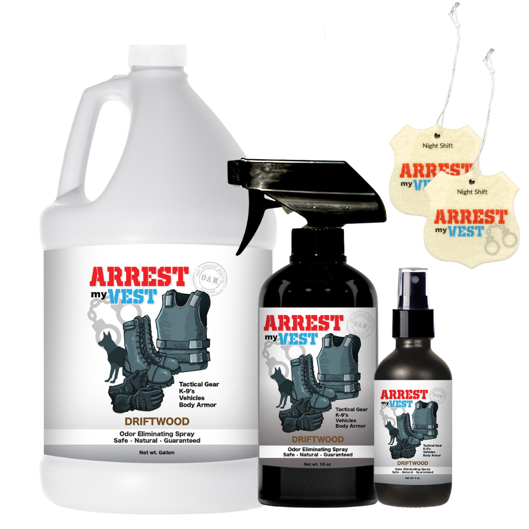 Odor Eliminating Spray in Gallon, 16 oz, 4 oz, and 2 Car Air Fresheners Bundle