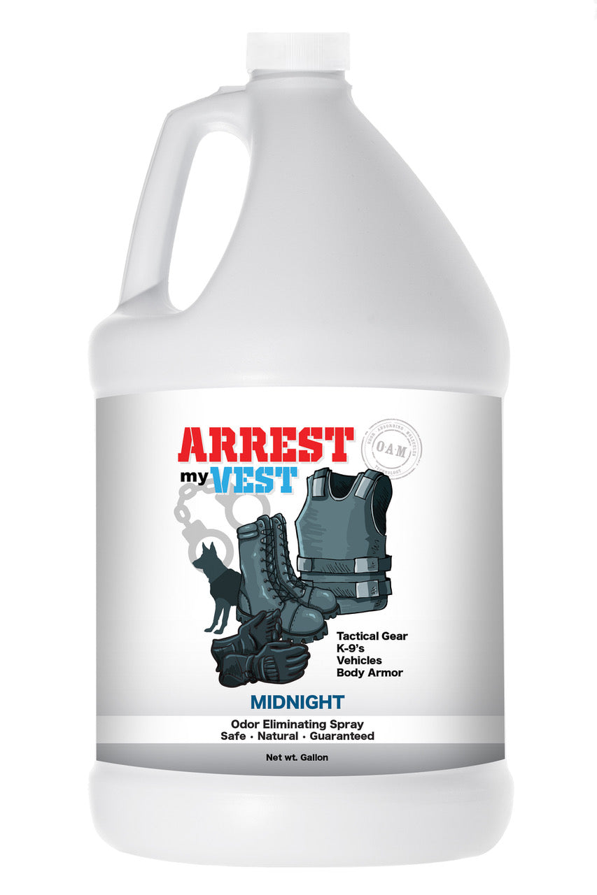Natural Odor Eliminating Spray for Law Enforcement, Police Officers, & First Responders. Removes sweat and other foul odors from bulletproof vest, tactical gear, duty belts, boots, and more. Safe, non-toxic, enzyme-free formula.