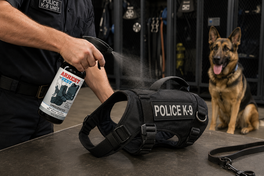 K9 safe odor eliminator, K9 gear deodorizer, police dog kennel odor, is odor spray safe around dogs, handler gear smell