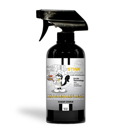 Kitchen Odor Eliminating Spray that gets rid of smells from cooking, fish, food, smoke, and more. It works on kitchen sinks, ovens, counters, and more. Safe, natural, non-toxic formula that works instantly.