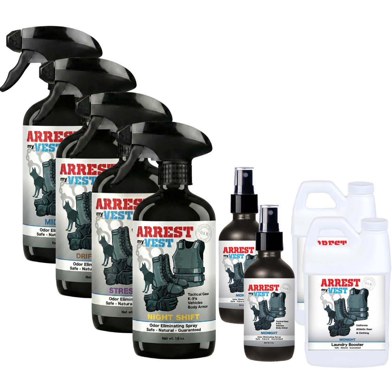Buy 4 Get Super Sample Bundle FREE - 1 Midnight (16 oz), 1 Stressless (16 oz), 1 Driftwood (16 oz), 1 Night Shift (16 oz), 2 Midnight (4 oz), + 2 Midnight Mini Laundry Booster | Odor Eliminating Spray