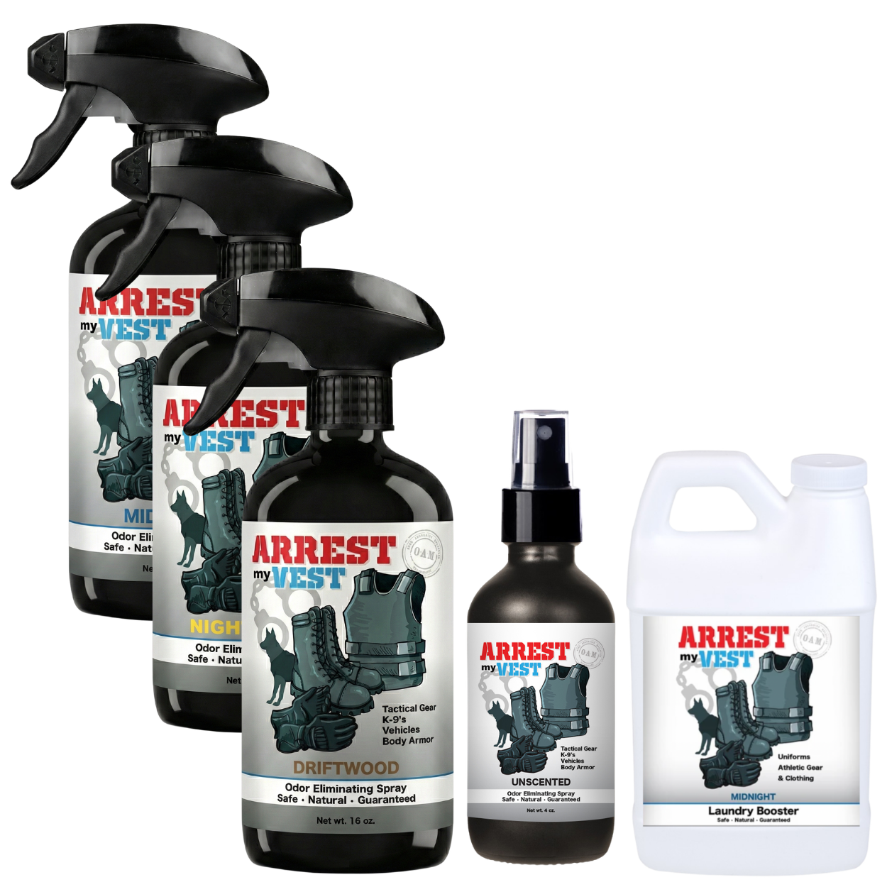 Buy 3 Get Sample Bundle FREE - Midnight (16 oz), Night Shift (16 oz), Driftwood (16 oz), Unscented (4 oz), + Midnight Mini Laundry Booster | Odor Eliminating Spray