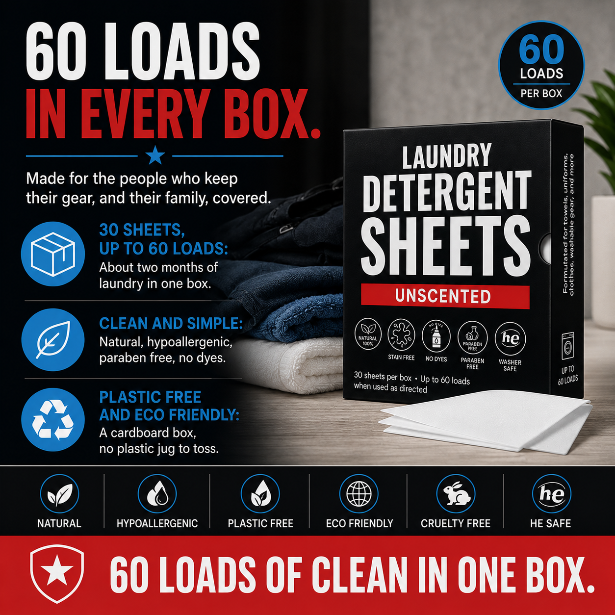 NEW Unscented Laundry Detergent Sheets | 30 Count | Up to 60 Loads