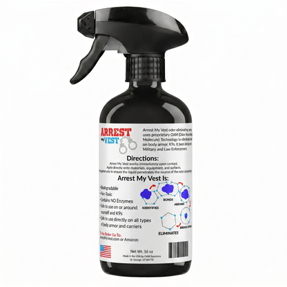 Arrest My Vest odor eliminator spray for police body armor and tactical gear eliminates sweat and other odors