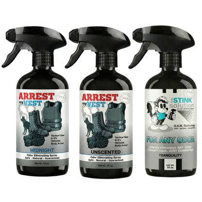 Buy 2 Get 1 FREE 16 oz Spray - Two Arrest My Vest Sprays + 1 The Stink Solution Spray of Choice | Odor Eliminating Spray
