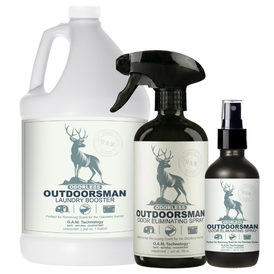 Odorless Outdoorsman Unscented Odor Eliminating Spray Gallon, 16 oz and 4 oz Bundle