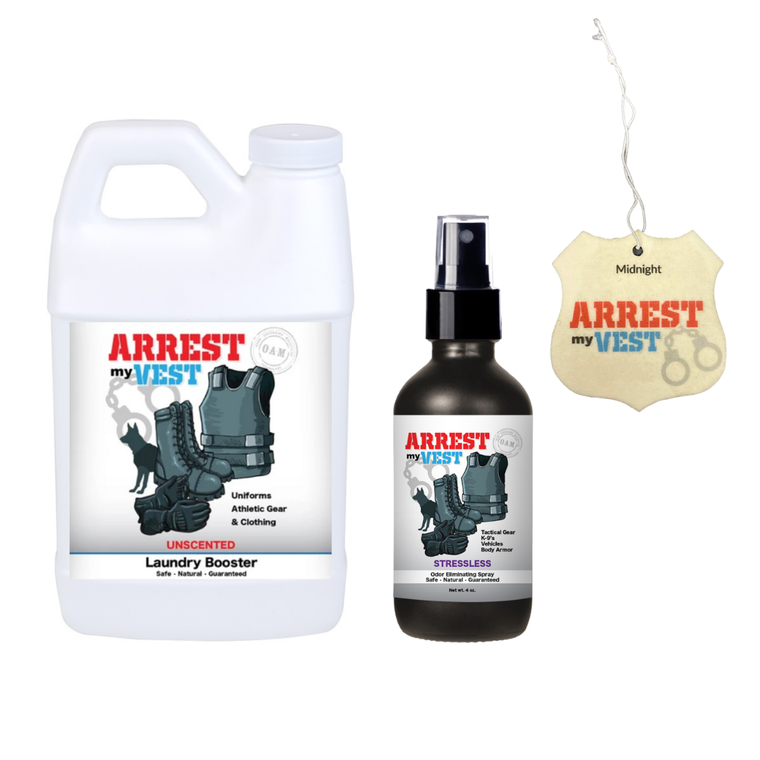 Sample Bundle - 1 Odor Eliminating Spray 4 oz, 1 Mini Laundry Booster 8 oz, + 1 Car Air Freshener