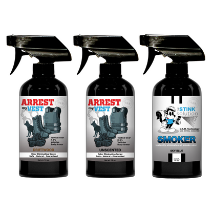 Buy 2 Get 1 FREE 16 oz Spray - Two Arrest My Vest Sprays + 1 The Stink Solution Spray of Choice | Odor Eliminating Spray
