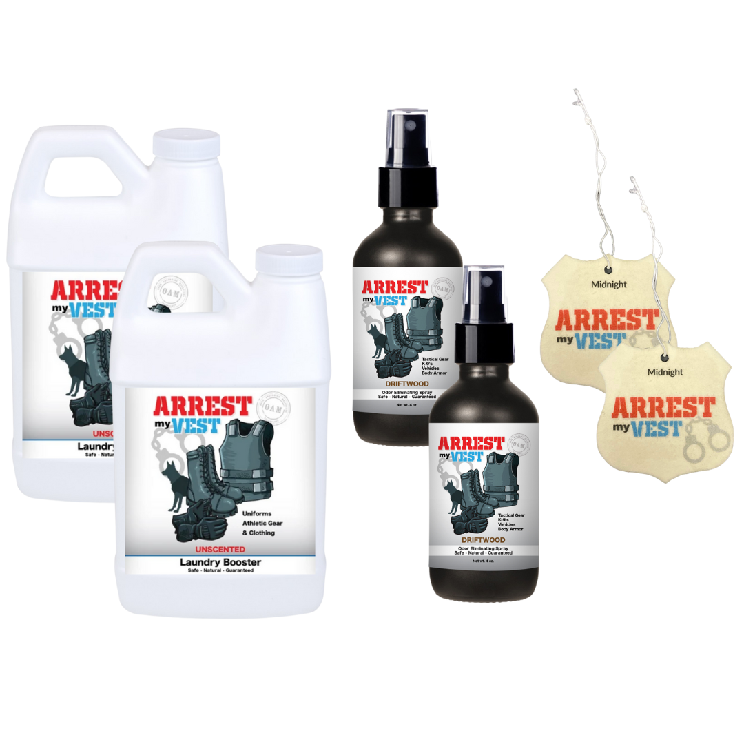 Super Sample Bundle - 2 Odor Eliminating Sprays 4 oz, 2 Mini Laundry Boosters 8 oz, + 2 Car Air Fresheners