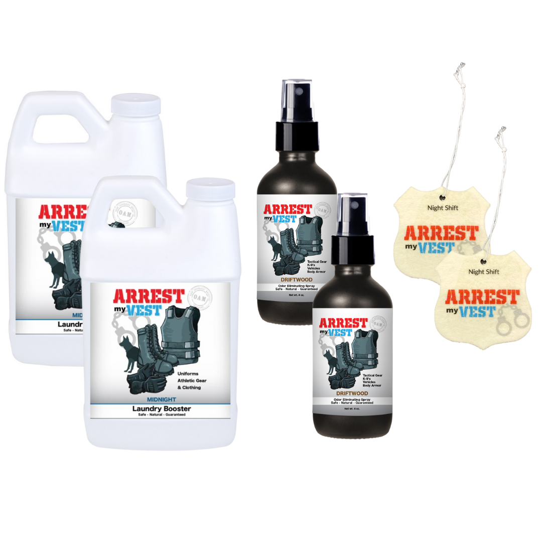 Super Sample Bundle - 2 Odor Eliminating Sprays 4 oz, 2 Mini Laundry Boosters 8 oz, + 2 Car Air Fresheners