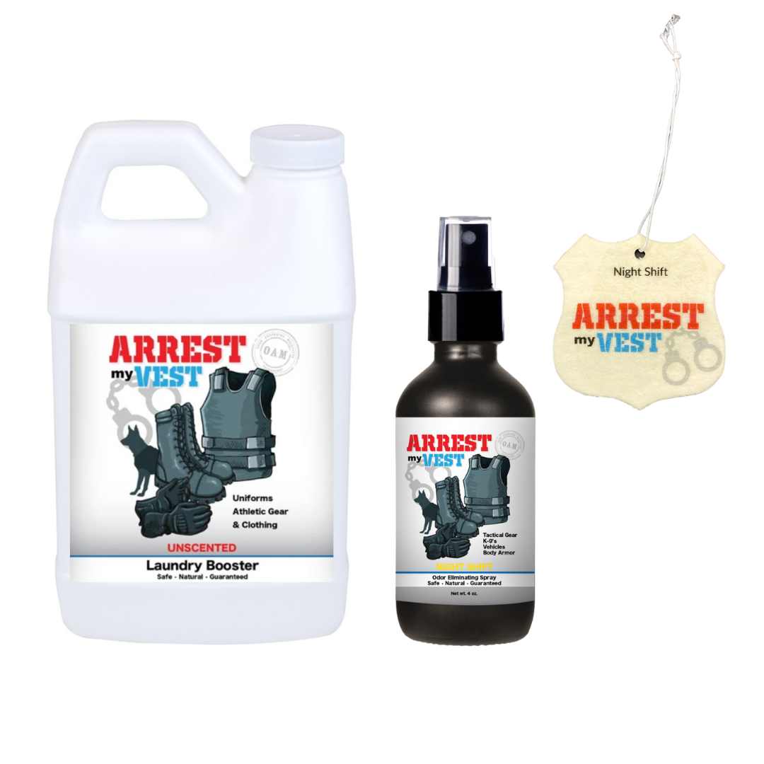 Sample Bundle - 1 Odor Eliminating Spray 4 oz, 1 Mini Laundry Booster 8 oz, + 1 Car Air Freshener