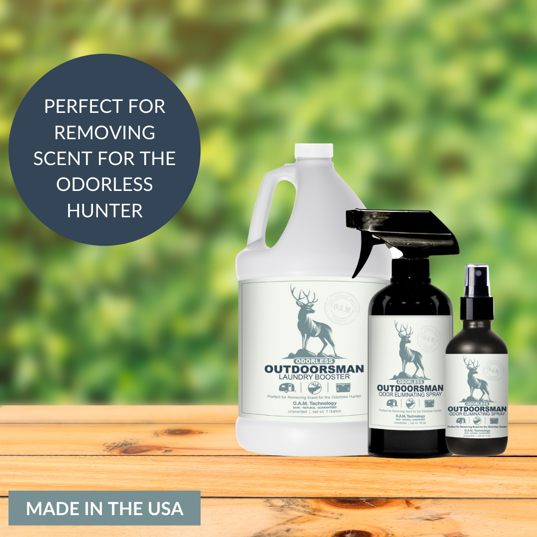 Odorless Outdoorsman Unscented Odor Eliminating Spray Gallon, 16 oz and 4 oz Bundle