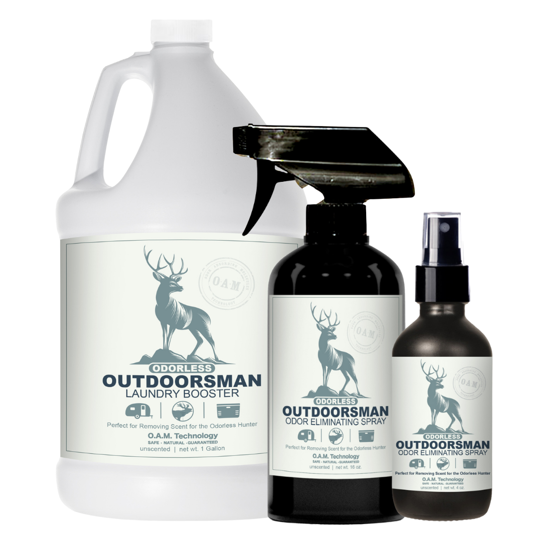 Odorless Outdoorsman Unscented Odor Eliminating Spray Gallon, 16 oz and 4 oz Bundle