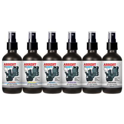 Natural Odor Eliminating Spray for Law Enforcement, Police Officers, & First Responders. Removes sweat and other foul odors from bulletproof vest, tactical gear, duty belts, boots, and more. Safe, non-toxic, enzyme-free formula.